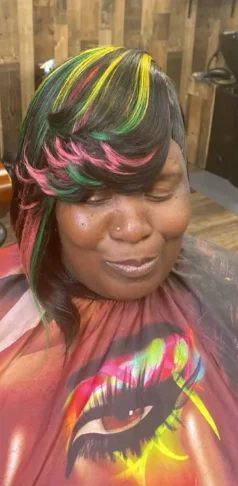 Layered bob with green, pink and yellow color